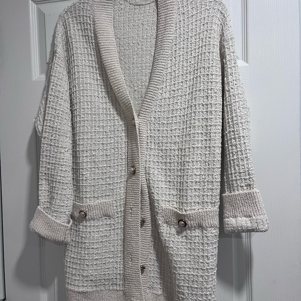 Mango Cream Cardigan Sweater with gold buttons